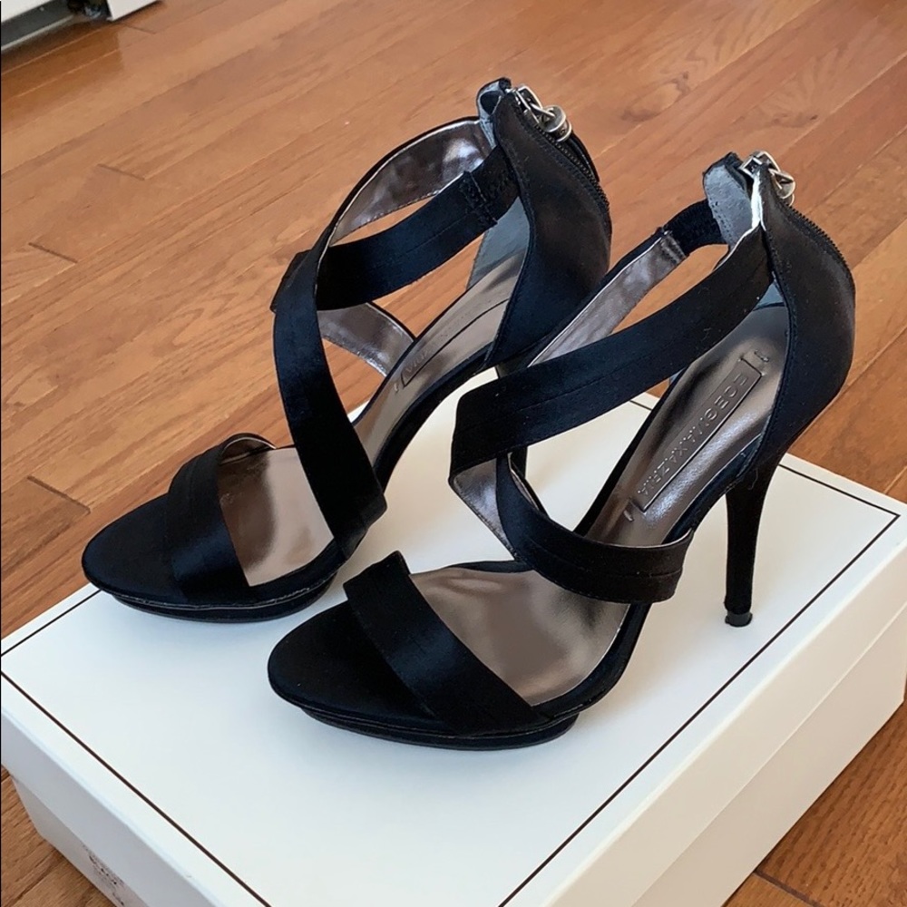 BCBGMaxazria Serena2 Platform Black Satin Sandals
